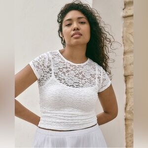 Hollister white floral lace slim fit baby tee with camisole- NWT- size M